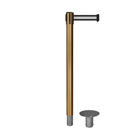 MONTOUR LINE Stanchion Belt Barrier Removable Base Sat.Brass Post 9ft.Bk/W H Belt MX630R-SB-BWH-90